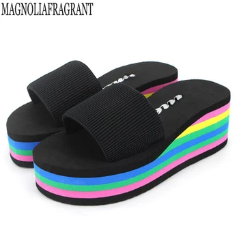 

2018 Women Slippers Casual New Bohemia Floral Beach Sandals Wedge Platform Thongs Slippers Flip Flops Flip Flop Female Shoes w63