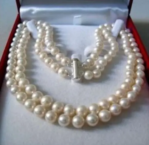 

Free Shipping >>>>>2 Rows 8-9MM AKOYA SALTWATER PEARL NECKLACE 17-18