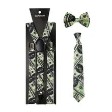 1 дюйм широкий доллар шаблон печати Подтяжки галстук и бабочка набор клип-на эластичный y-образный Назад подтяжки для женщин мужчин