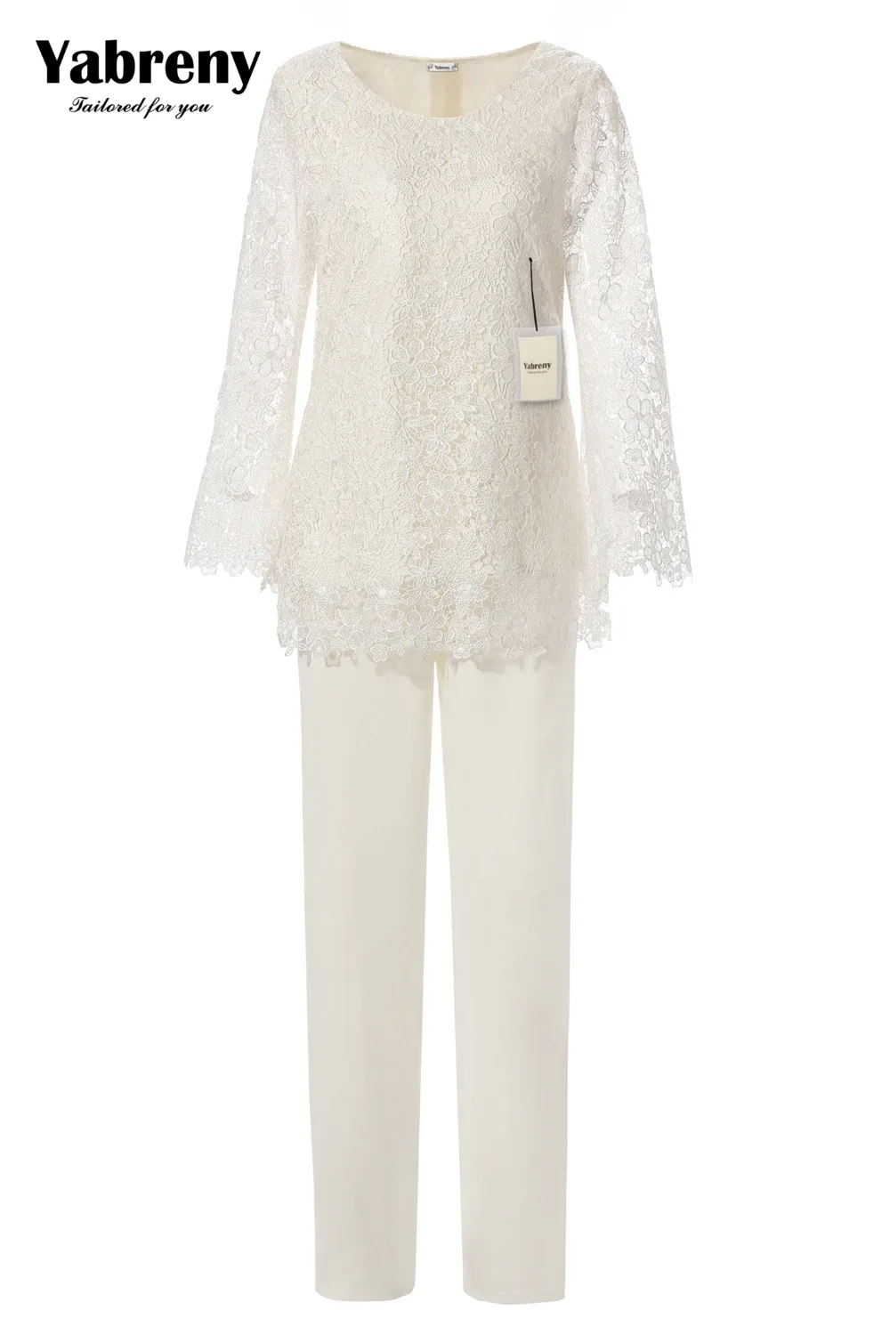

Yabreny Elegant Ivory Lace Pantsuit for mother of bride 2PC Outfit MT0017010