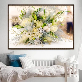 

GLymg Embroidery Handicrafts DIY Diamond Painting Bouquet White Rose 5D Diamond Embroidery Mosaic Gift Diamond Wall Arts Decor