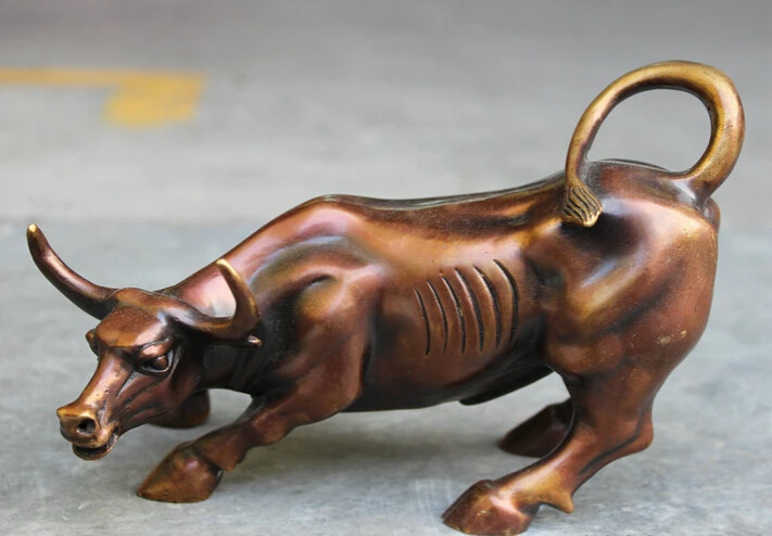

S4900 Folk Chinese Pure Bronze Year Zodiac FengShui Bull Ox Statue Animal Figurine D0317