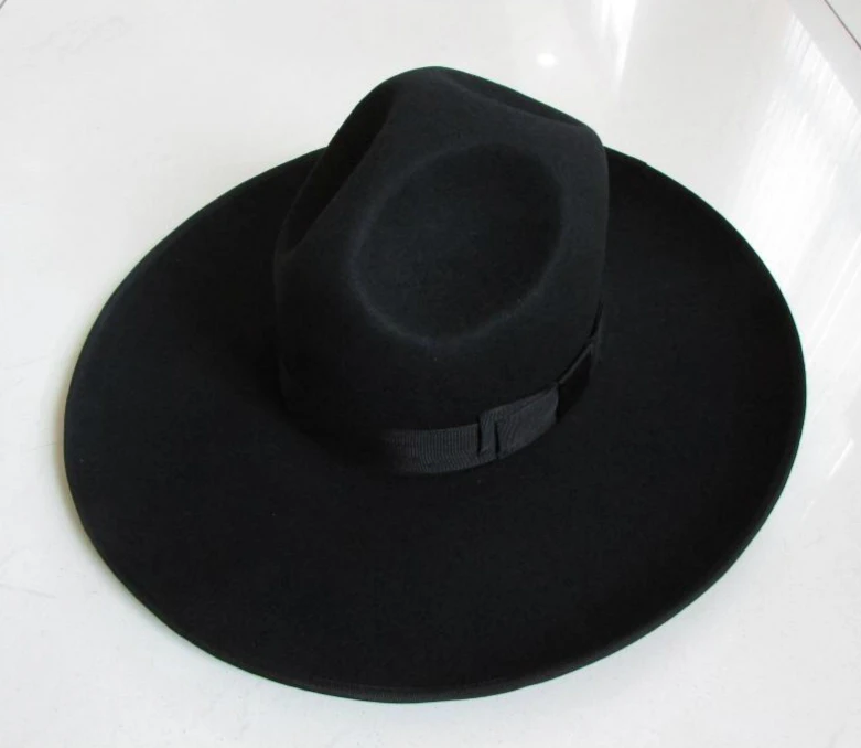 

Men's 100% Woolen Fedoras Hat Wide Brim Oversize 12cm Woolen Hat Fashion Black Wool Felt Fedora Woolen Cap Equestrian Hat B-8127