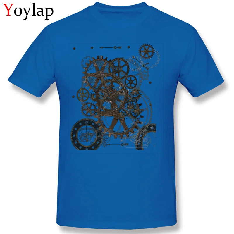 Prevalent Group T-Shirt O Neck 100% Cotton Steampunk Clockwork Male Tops Shirt Short Sleeve Summer/Fall Group Tee Shirt blue