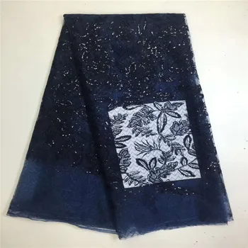 

Hot Sale African Sequins Lace Fabric High Quality Cord Lace trim African French Net Lace Fabric For Blue Party Dress flower net