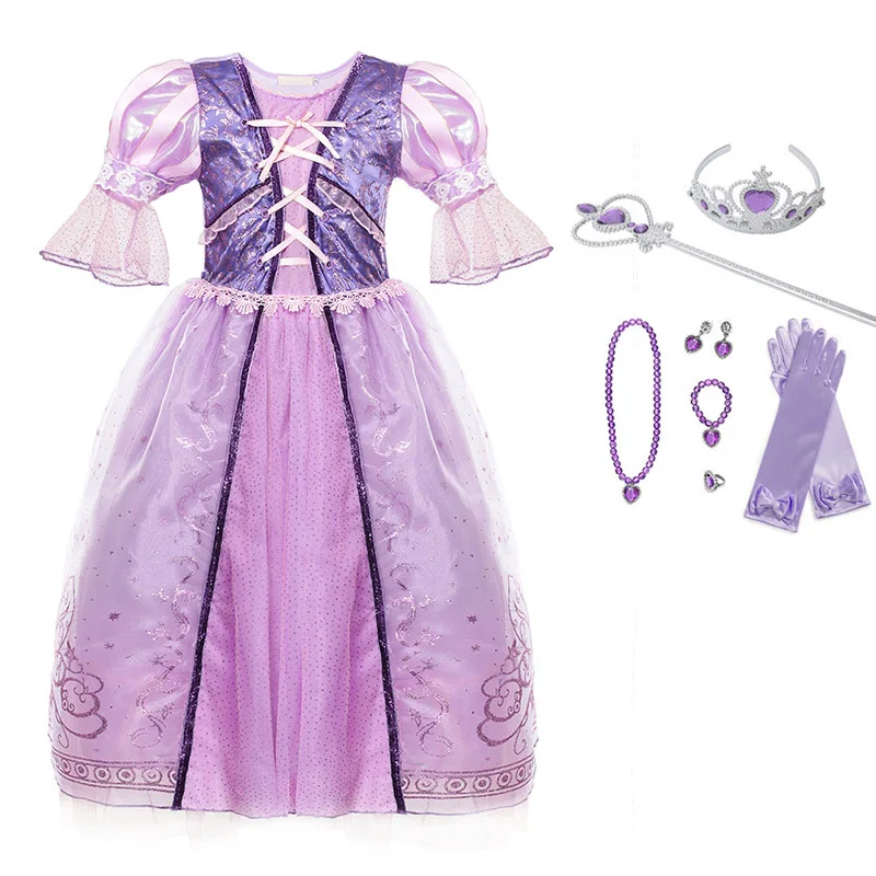 Платье Рапунцель для маленьких девочек; детский фантазийный маскарадный костюм с лентами; детская праздничная одежда на Хэллоуин; фиолетовое платье принцессы - Цвет: Dress Set 2