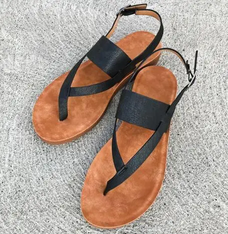 

Flat bottom buckle shallow mouth large size women sandals 2019 summer gladiator women flats Rome retro style women sandals