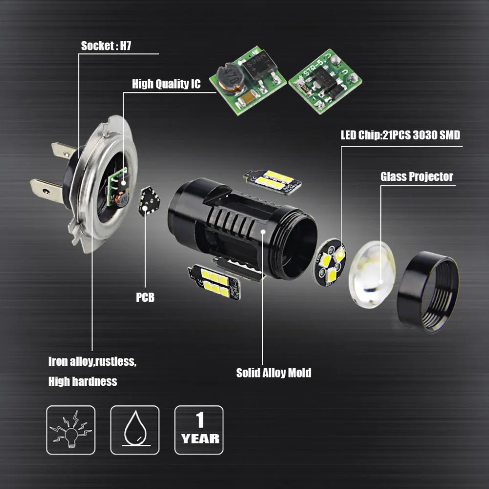 2PCS High Power H7 LED Auto Fog Light Bulbs Car Driving Lamp Running Light 6000K White H7 Bulb Cars Truck LED Lights