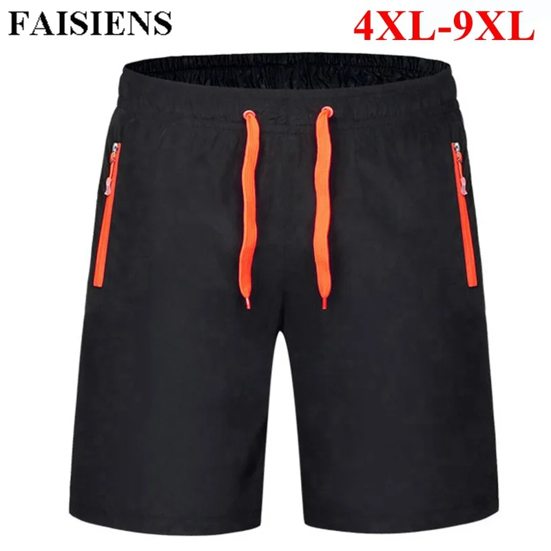 

FAISIENS Quick Dry 9XL Beach Shorts Men Elastic Waist Panelled Zipper Pocket Green Orange Casual Plus Size Men 8XL Shorts