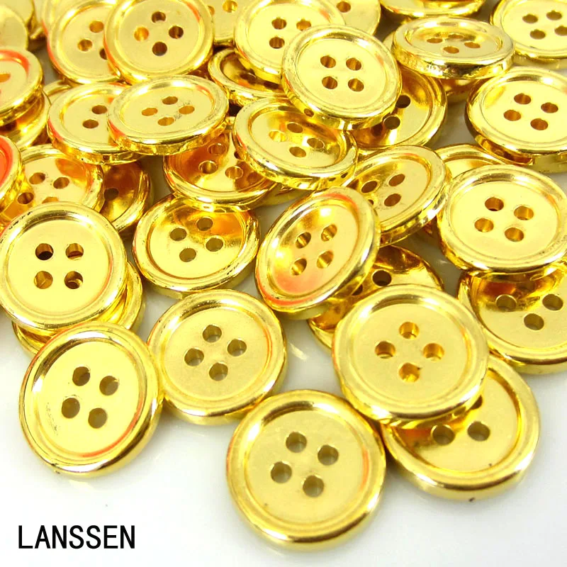 100pcs 5/8" gold plastic buttons 4 holes buttons fit sewing clothes