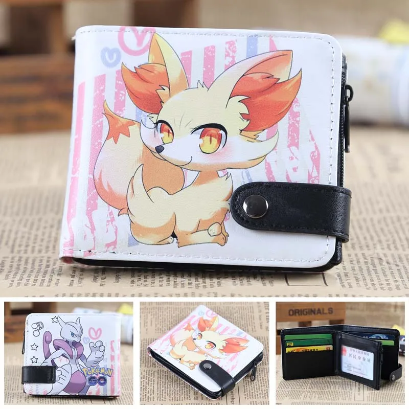 

Anime Pocket Monster Fennekin&Mewtwo High Quality PU Short Zero Wallet/Coin Purse/Multilayer Double-button Wallet