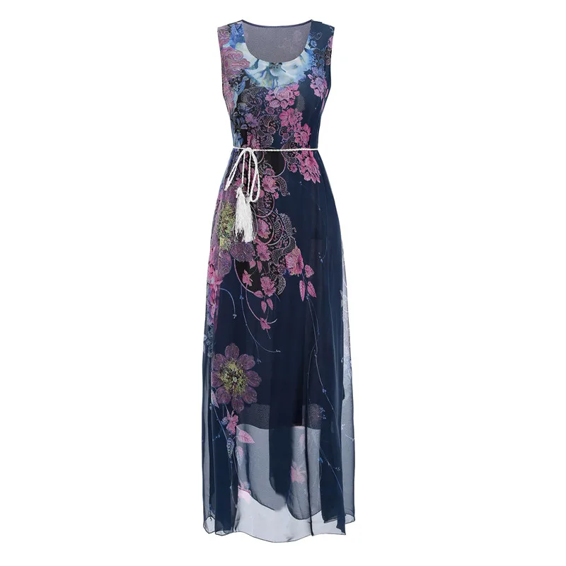 

2018 Vintage floral dress female Women Summer Dress casual Sleeveless Chiffon boho beach white red Long Dress vestidos