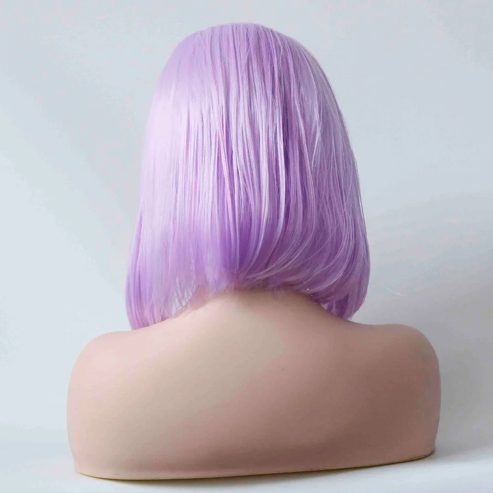 alt=''Lavender Wig for Women Girls Lady Violet Short Straight Hair Bob Style Synthetic Lace Front Wigs Middle Part''-7