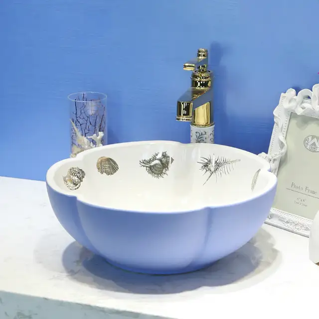 Flower Blue Luxury Bathroom Vanities Chinese Art Counter Top Flower Blue Luxury Bathroom Vanities