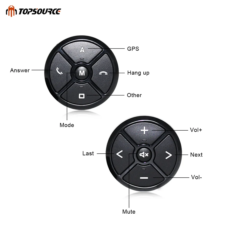 TOPSOURCE Универсальный Автомобильный руль управление клавишей музыка беспроводной DVD gps навигация автомобиля Радио пульт дистанционного управления кнопки Черный T-3