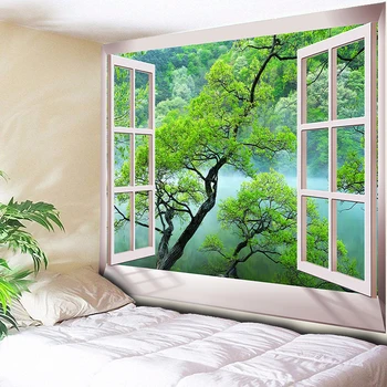 

Nordic 3D Trees Tapestry Wall Hanging Bedroom Green Decorative Wall Carpet Bohemian Hippie Blanket Yoga Mat Table Cloth 200x150