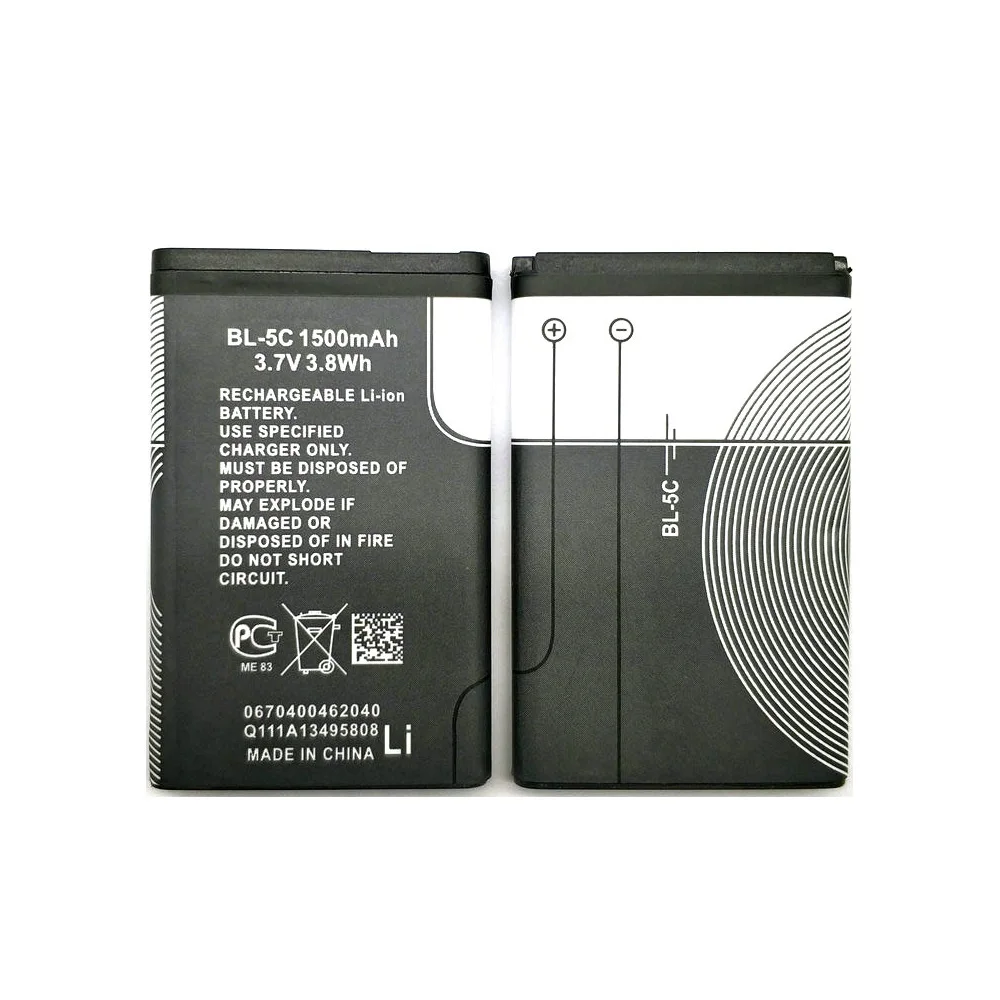 

2PCS/Lot New BL-5C 1500mAh Battery For Nokia 1112 1208 1600 1100 1101 N70 N71 N72 N91 E60 E50 1000 1010 1110 1111 1108 1116