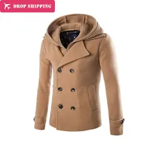 Топ Дизайн Мужская шерстяная куртка пальто Camel Съемная шапка Толстовка Homme Пальто Мода Осень 3 цвета теплая Англия Тонкий бушлат