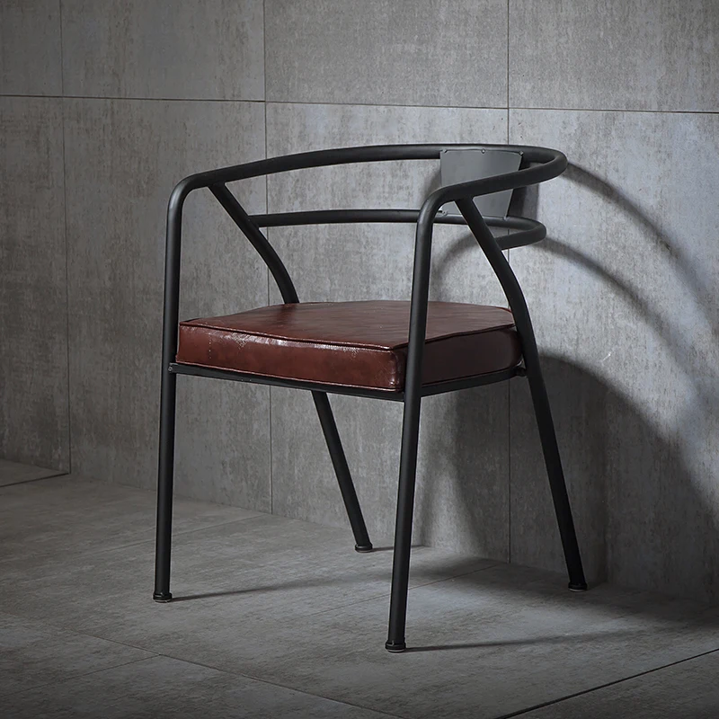 Hot Loft Metal dining chair with armrest American sofa chair metal leather chair living room furniture retro leisure bar Chair