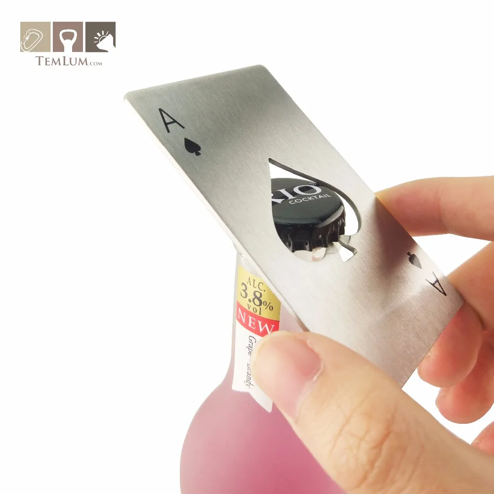 

TEMLUM Poker Card Beer Bottle Opener Funny Stainless Steel Credit Card Bottle Opener Spades Bar Tool can Personalized logo