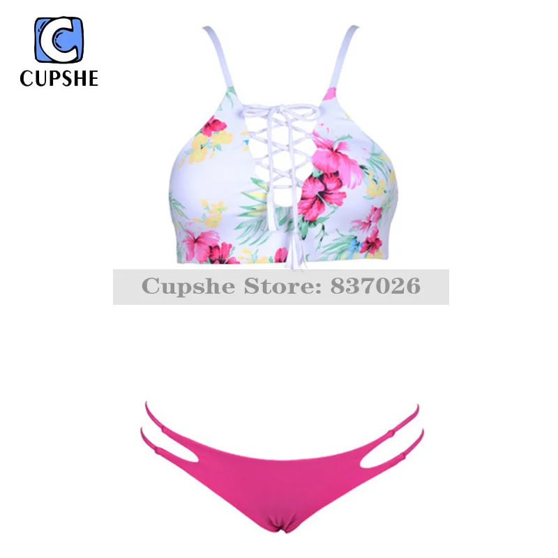 

Cupshe 2016 Hot Cupshe Women Floral Printing Lace Up Padding Bikini Set