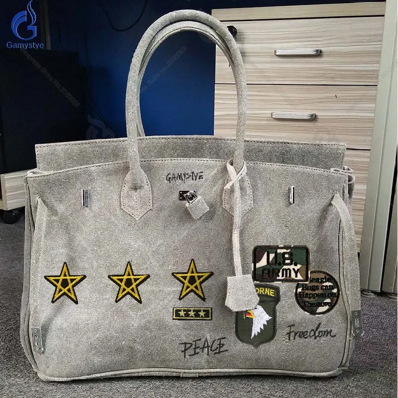 

Gamystye Large Capacity army Canvas bag Man Women Causal Travel Bags Navy Green Causal Shoulder Bags with lock stars
