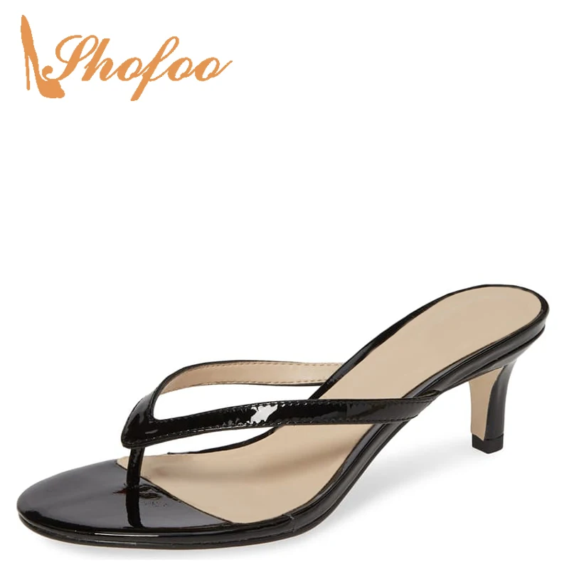 

Black Flip Flops Slip On Sandals Woman Kitten Heels Outside Slides Large Size 33 39 Ladies Summer Fashion Beach Shoes Shofoo