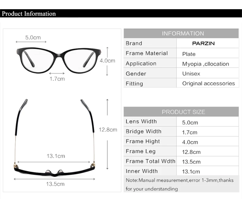 PARZIN, Женская оптическая близорукость, оправа с прозрачными линзами, фирменный дизайн, очки по рецепту, интернет магазин 56002