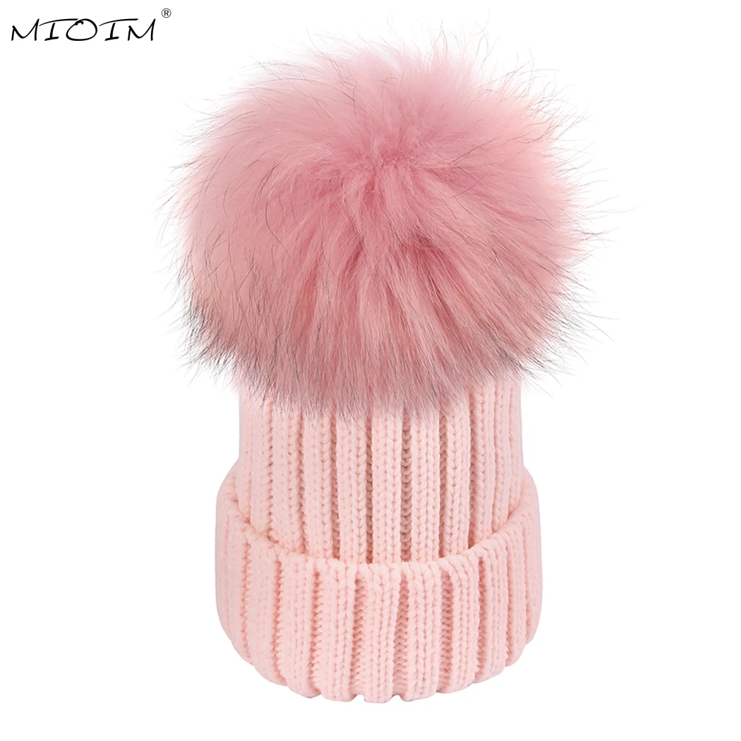 

MIOIM Winter Fox Fur Pompons Hats Women Beanie Warm Crochet Knit Thick Hats Bonnet Mink Pom Poms Skullies Female Sombrero 3