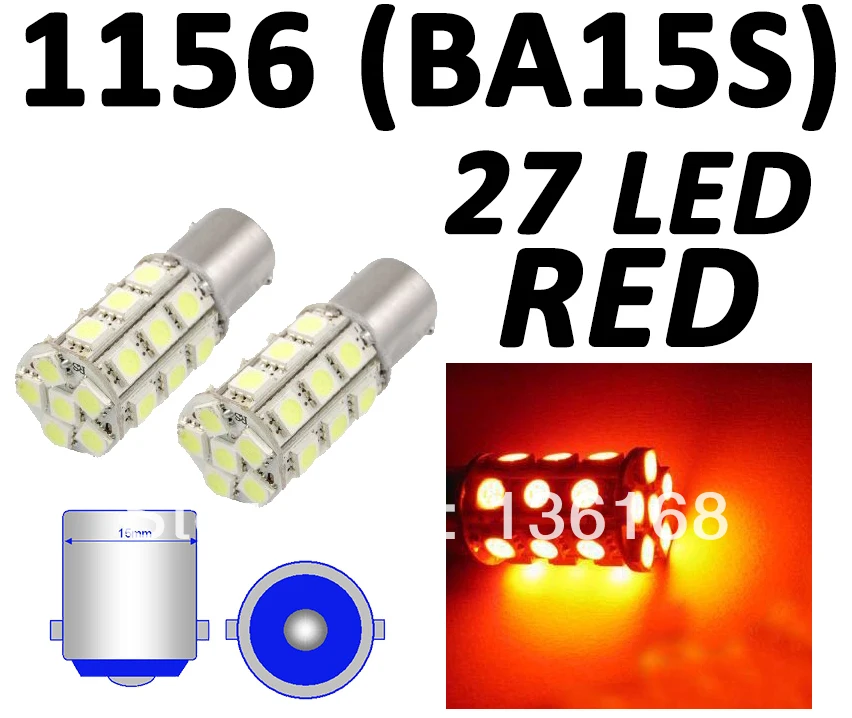 1156 BA15S одноконтактный байонет 27 SMD 5050 плазменный красный сигнал поворота
