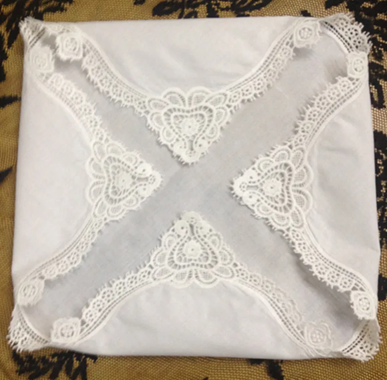 Набор из 12 модных дамские платки белый хлопковый свадебный платок с кружевными краями Hanky для невесты 1" x 12"