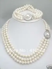 Wholesale_jewelry_wig$ Благородный-три ряда белый пресной воды жемчужное ожерелье браслет 7-8 ММ