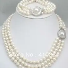 Wholesale_jewelry_wig$ Благородный-три ряда белый пресной воды жемчужное ожерелье браслет 7-8 ММ