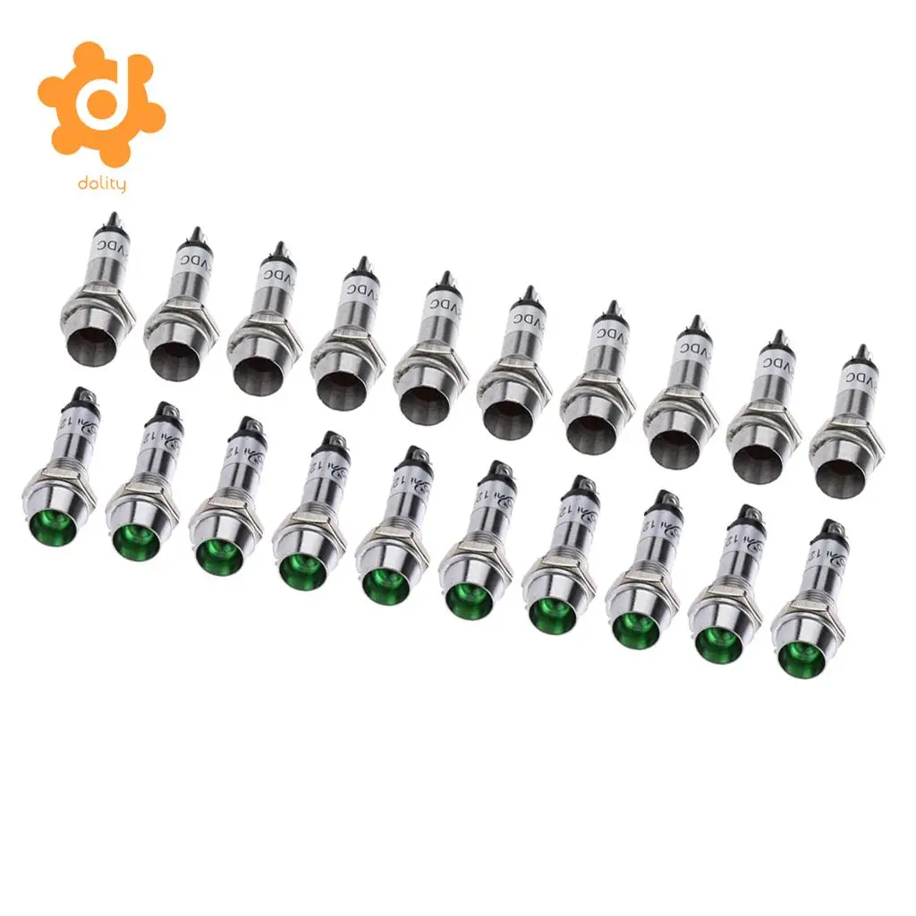 20Pcs 12V DC 8mm Power Indicator Signal Light XD8-1 Led Light Bulb Red+Green