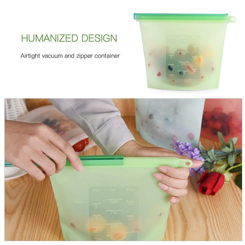 

1000ml Vacuum Food Fresh Bags Wraps Reusable Silicone bags Fridge Food Storage Container Refrigerator Bag Smell-proof Bags 25