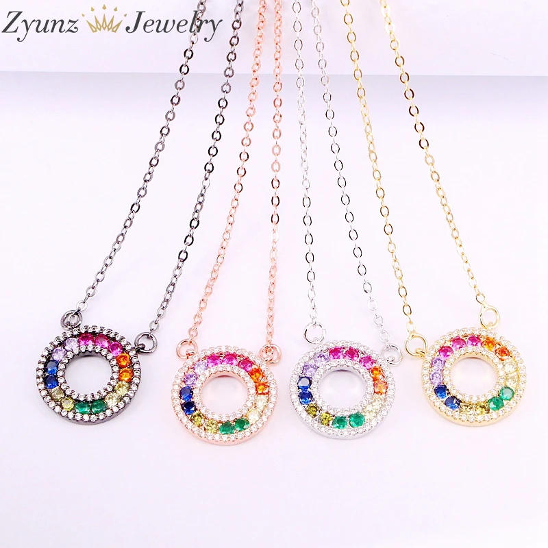 

10PCS, Colorful Rainbow Hollow Circle Pendants Necklaces For Women Elegant Round Shaped Jewelry Multi-color Party Jewelry