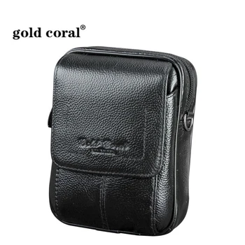 

GOLD CORAL Casual Small Messenger Shoulder Bag Genuine Leather Waist Belt Bags Fanny Pack Male Flap Mobile Phone Bags bolsa 2018