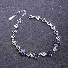 Натуральный Сапфировый Браслет из натурального драгоценного камня 925 серебряный браслет Роскошные счастливые цветки клевера женские вечерние украшения подарок