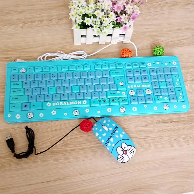 

MAORONG TRADING Doraemon usb wired keyboard and mouse slim cute cartoon cat Doraemon Keyboard and mouse combos