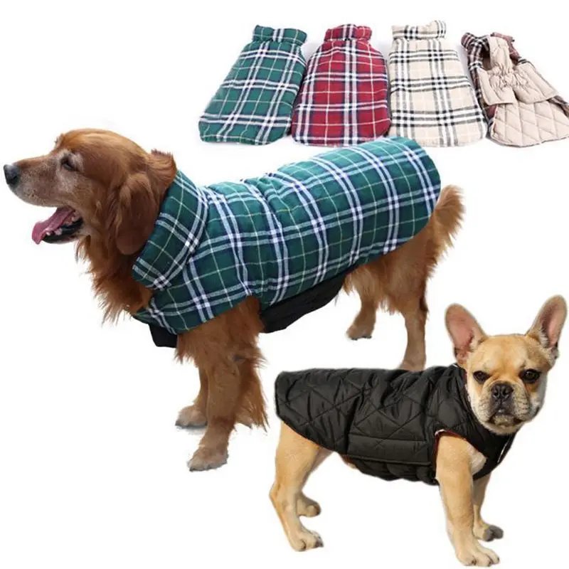 Dog Clothes Waterproof Reversible Dog Jacket Designer Warm Plaid Winter Dog Coats Pet Clothes