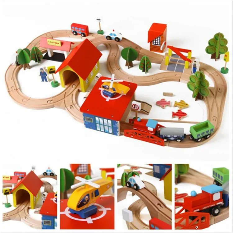 Деревянный Железнодорожный трек наборы для дистанционного управления RC электрический маленький поезд деревянный поезд круговой изогнутый орбита игрушки для детей