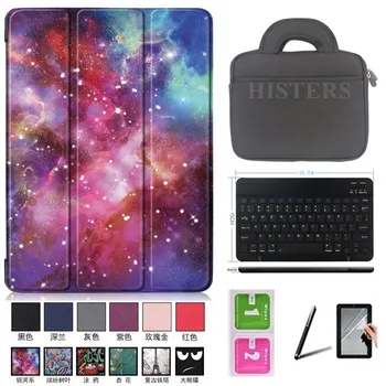 

6-IN-1 For Lenovo Tab P10 TB-X705F TB-X705L-Tri-Folding Printed Smart Cover Case+Bluetooth Keyboard+Handbag+Stylus+Film+Wipes