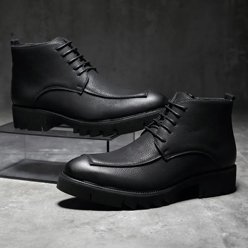 Модные кожаные ботинки высокого качества с острым носком, осенние мужские ботинки на шнуровке, непромокаемые высокие ботинки, уличная