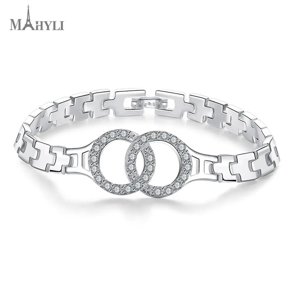 MAHYLI 925 silver handcuffs shape circles Bangle Bracelet For Men Women