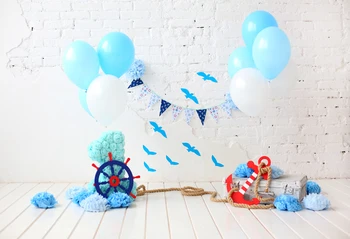 

White Brick Wall Photography Backgrounds Vinyl Balloons Baby Birthday Celebration Backdrops For Photo Studio XT-6846
