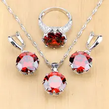 Dark Red Cubic Zirconia White CZ 925 Silver Jewelry Sets Women Earrings/Pendant/Necklace/Ring n090612 21 white keshi pearl necklace cz pendant