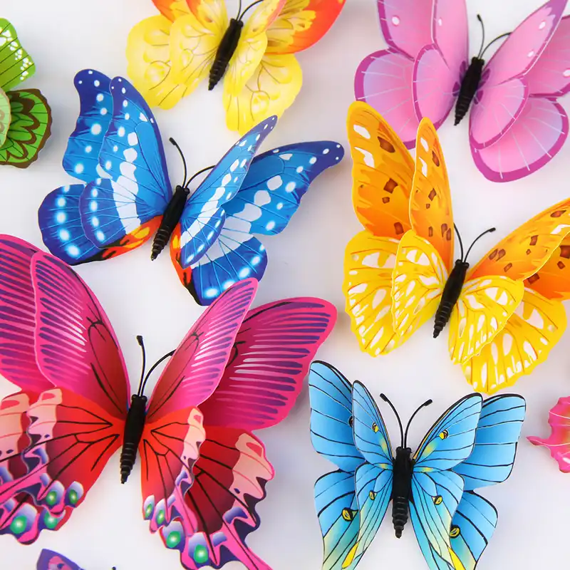 12pcs Mixed Color Double Layer Butterfly 3d Wall Sticker For Wedding Decoration Magnet Butterflies Fridge Stickers Home Decor Wall Stickers Aliexpress
