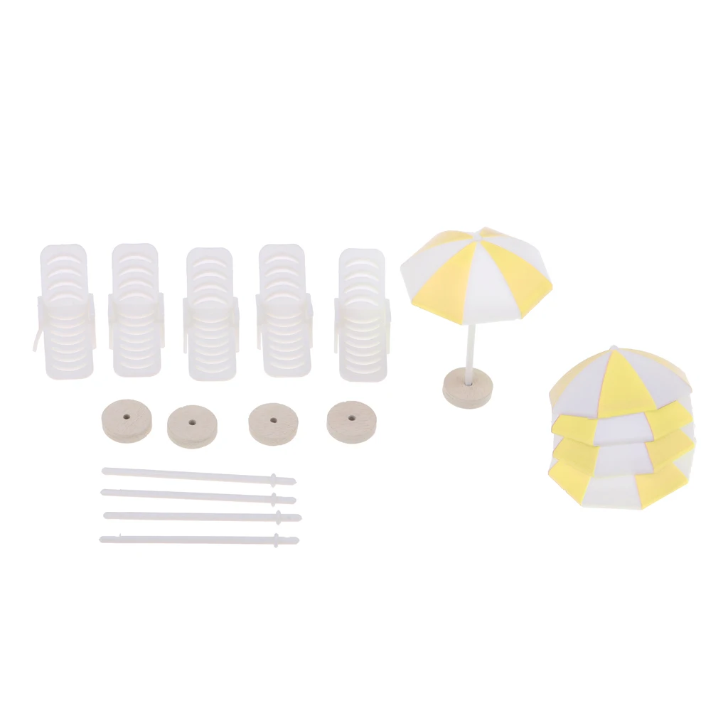 5 Set Miniature Deck Chair Beach Umbrella Dollhouse Colorful Scenes Decor / Photography Props