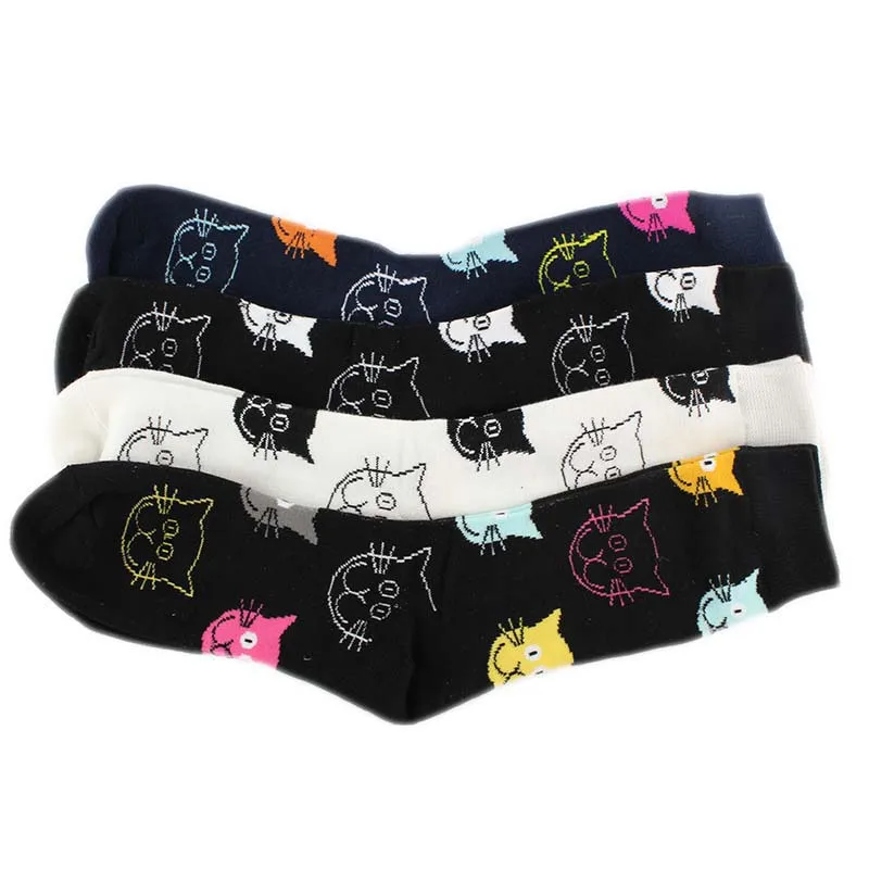 [COSPLACOOL] 4 пары/Нокс в коробке, цветные носки для скейтборда с кошачьей головой, мужские носки без пятки, Meias, модные хлопковые впитывающие эластичные носки унисекс