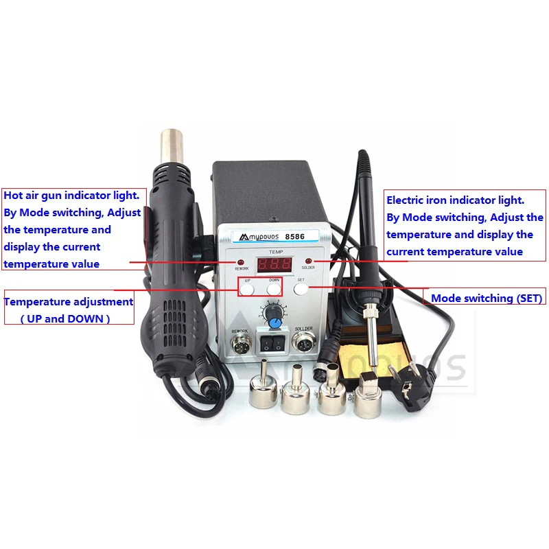 US $38.98 750w 8586 2 In 1 Digital Esd Hot Air Gun Soldering Station Welding Solder Iron For Ic Smd Desoldering Rework Station 220v